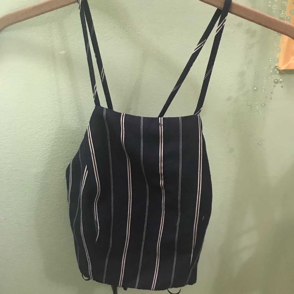 Windsor Navy Crop Top With White Stripes